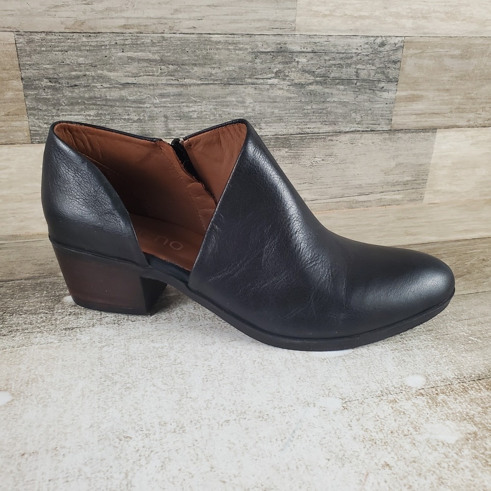 Bueno Caitlin Womens Booties Sz 10.5 Black Leather Slip On Side Zip Block Heel